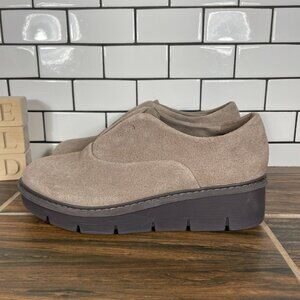 Clarks Airabell Sky Shoes Womens Size 8.5 Pebble Suede Platform Wedge Slip Ons